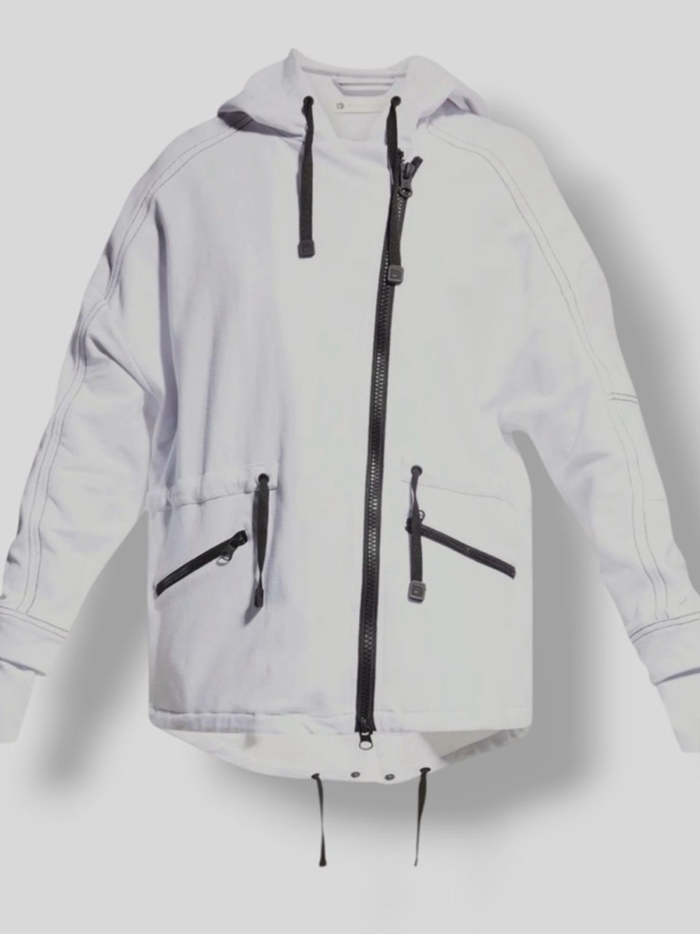 blanc noir White Hooded Zip-Front Jacket with Black Trim